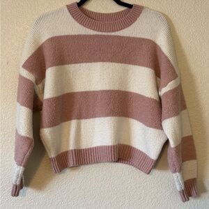 Hollister Women's Sweater in Pink and Cream Stripes